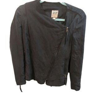 Go Silk Women S Moto Jacket Asymmetric Pockets Black Raw Hem Trim Biker Punk Emo